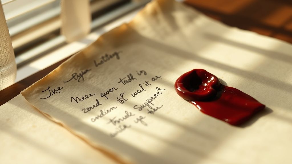 A handwritten letter on aged paper with a wax seal