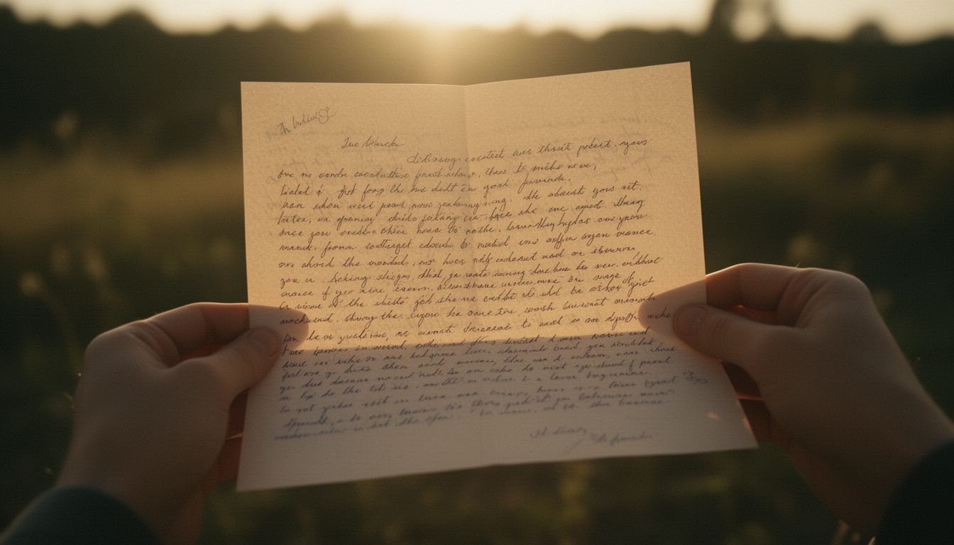 Two hands holding an open letter with soft light