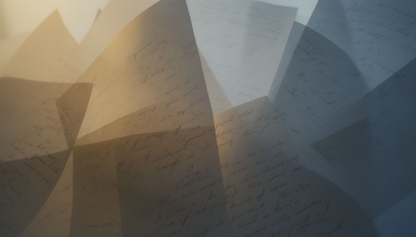Abstract visualization of time layers and handwritten text fragments