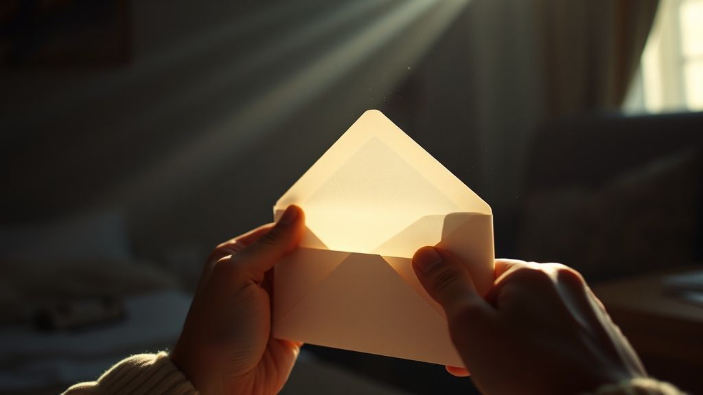 A person opening an envelope with soft morning light