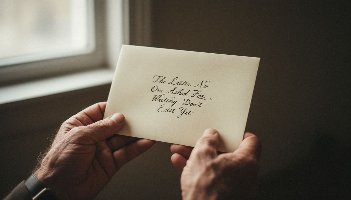 Hands holding an unsealed envelope with handwritten address