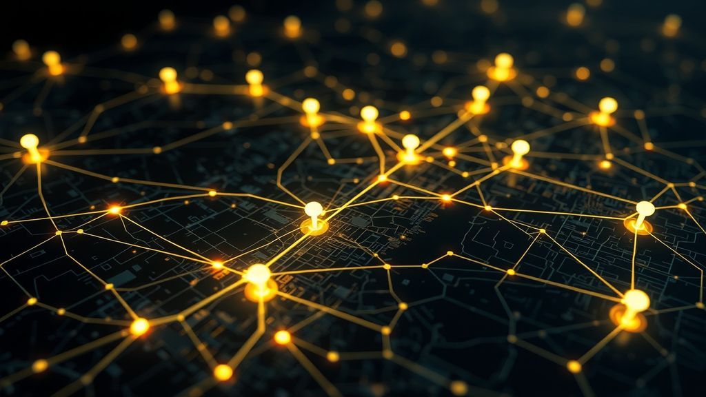 A visualization of GPS coordinates connecting across a city map