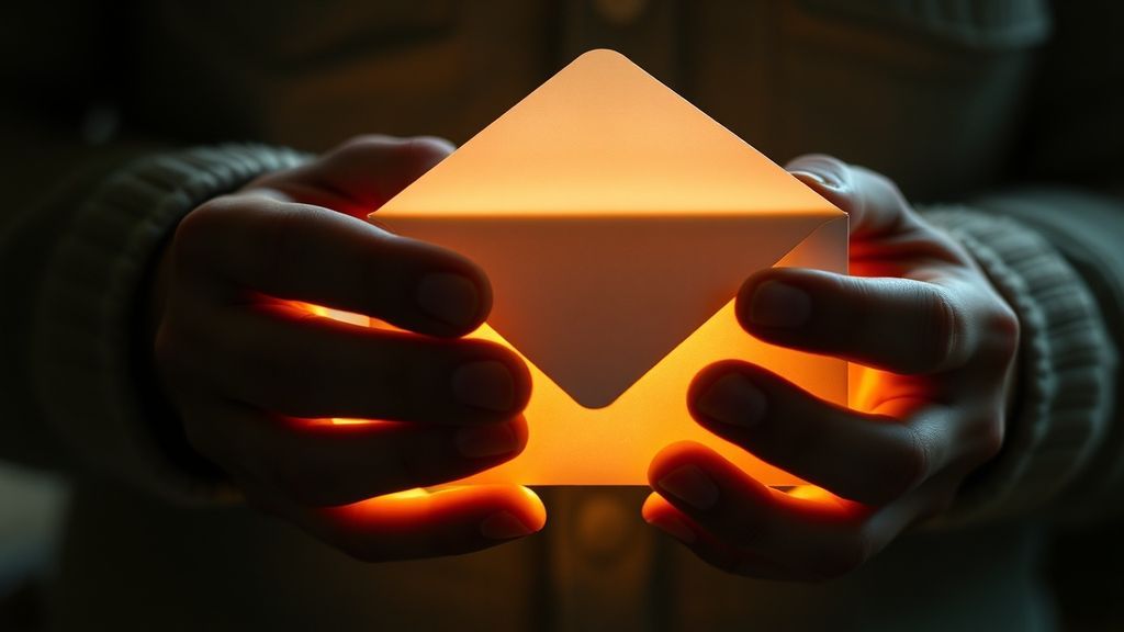 Hands holding a sealed envelope with soft light