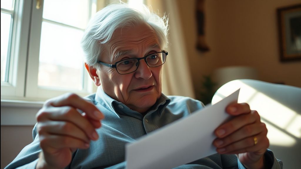 An older professional opening an envelope with soft morning light, expression of recognition