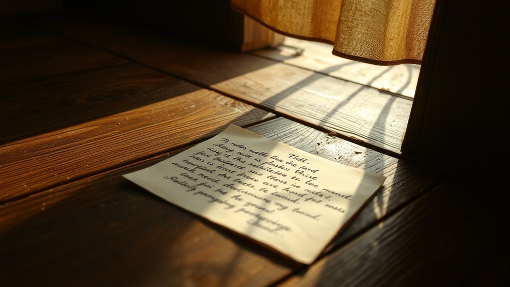 A handwritten letter tucked under loose floorboards of an old apartment