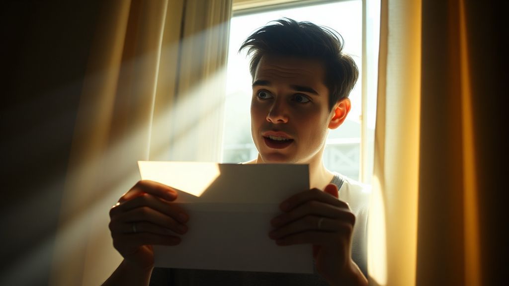 A person opening an envelope with soft morning light