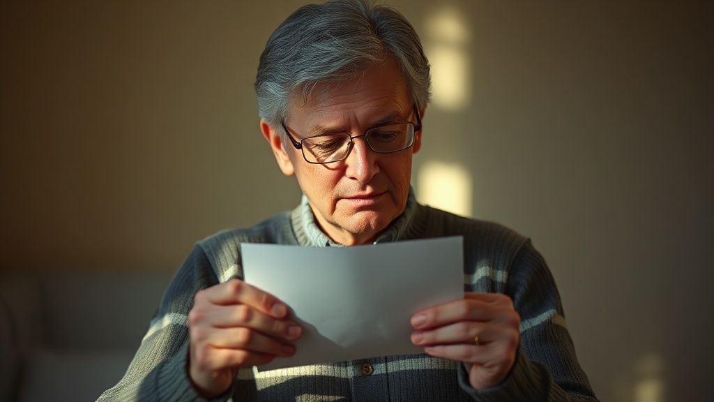 A person opening an envelope with soft light and visible emotion