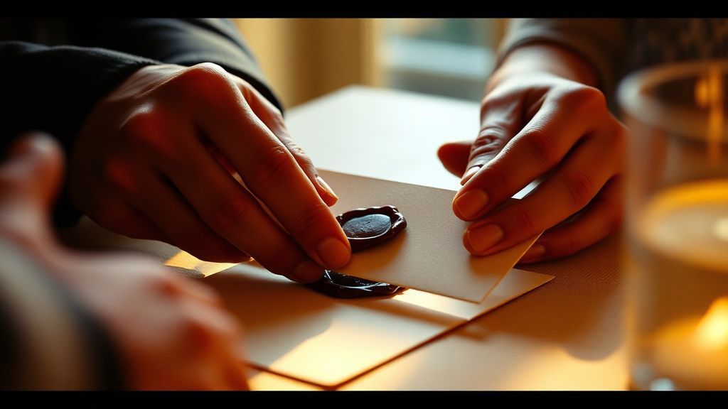 A handwritten letter being sealed in soft evening light