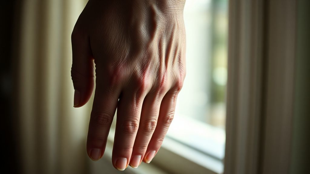 Close-up of two people's hands intertwined showing aging skin texture contrast