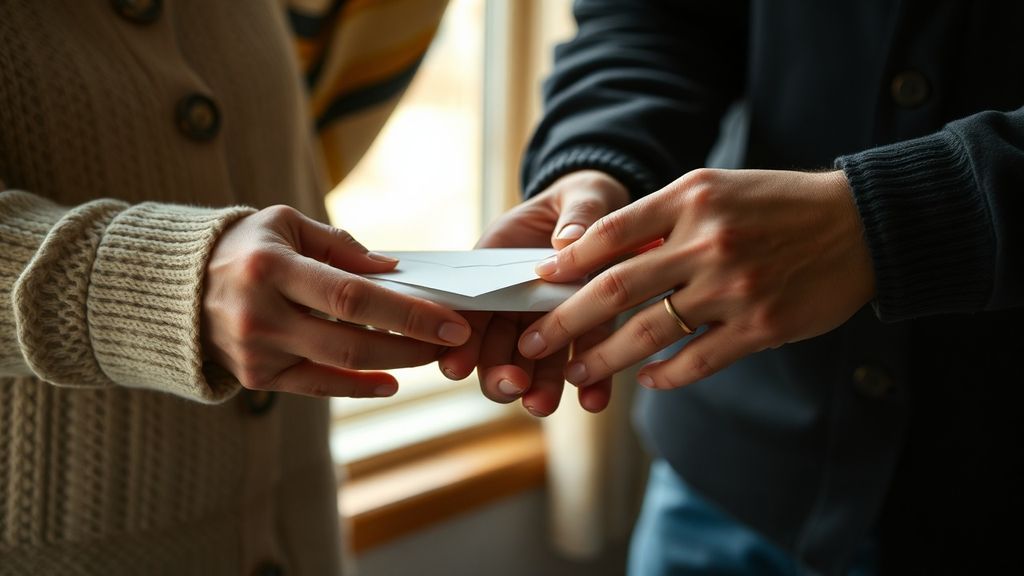 Hands of different generations holding a sealed letter together