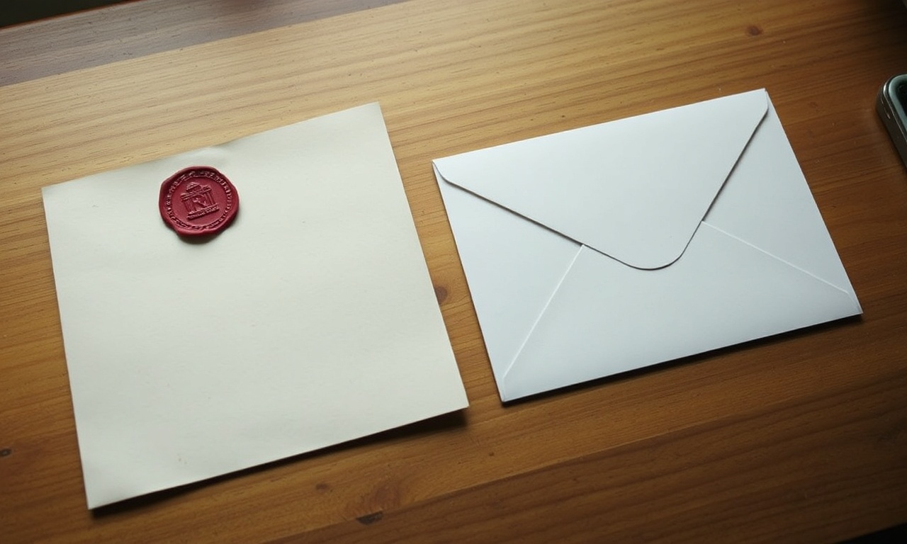 Two envelopes on a wooden desk, one sealed with wax and one modern