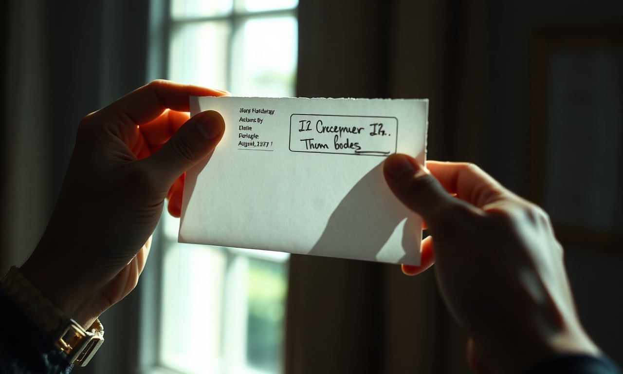 Hands holding an unsealed envelope with handwritten address, soft window light