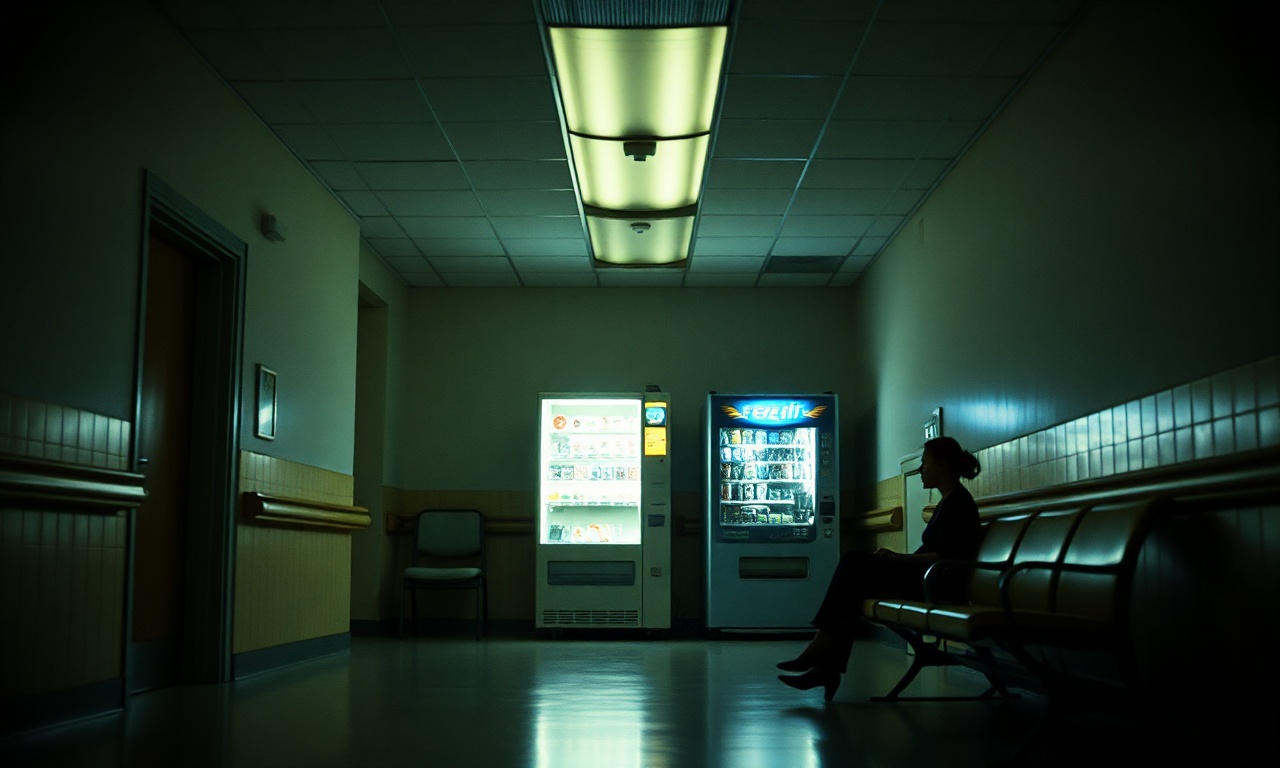 A person sitting alone in a dimly lit hospital waiting room