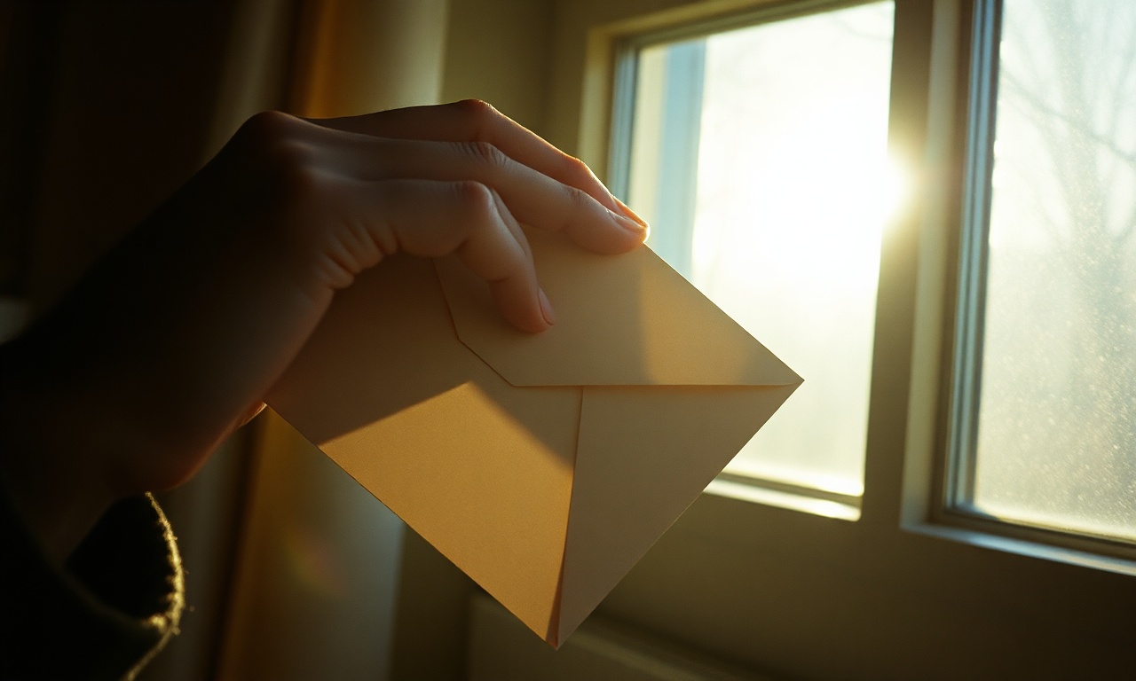 Hands holding a sealed envelope in soft window light