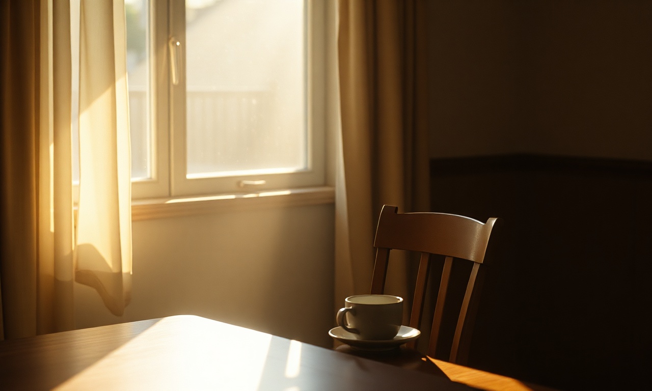 Empty chair at a sunlit dining table, single place setting