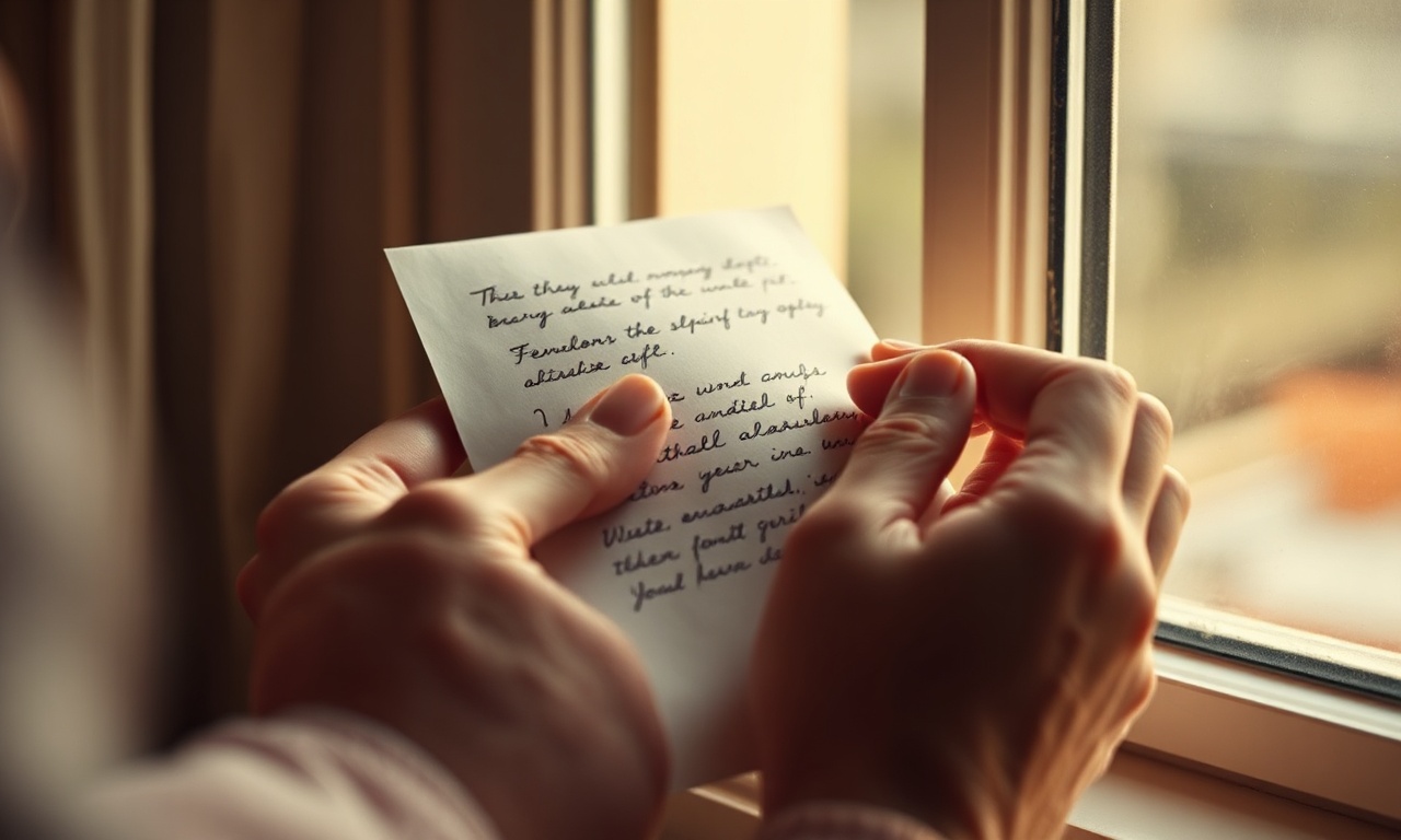 Hands holding an old handwritten letter near window light