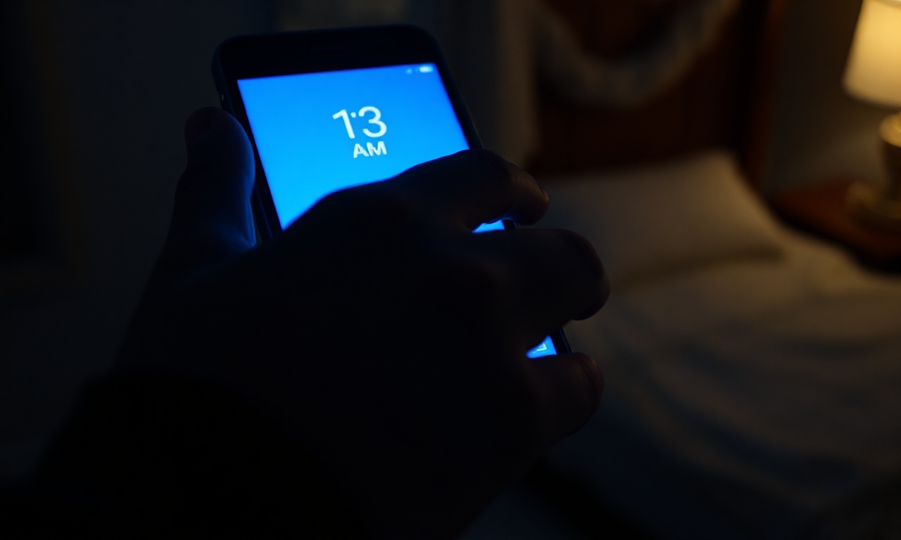 A person's hand hovering over a glowing phone screen in a dark room