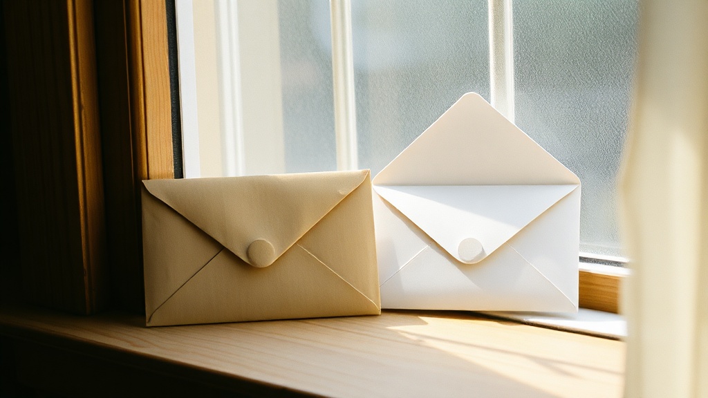 Two envelopes on a windowsill, one aged and worn, one crisp and new, soft natural light