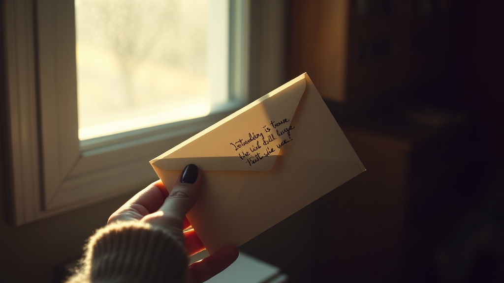 A person opening a handwritten letter with soft morning light