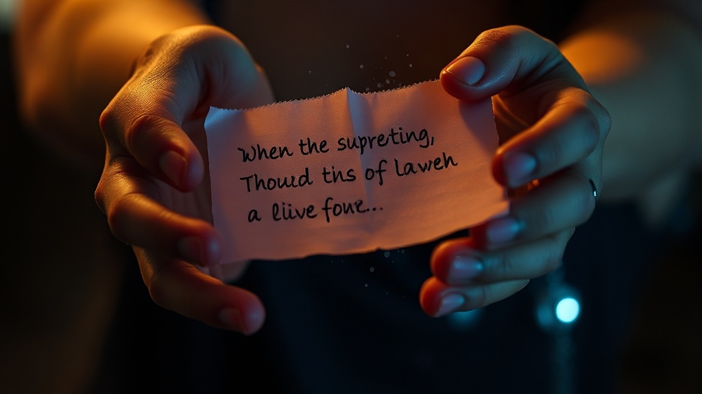 Hands releasing a paper message into digital static