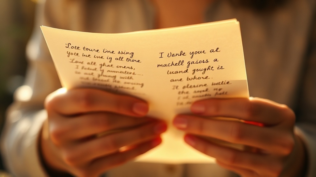 Hands holding an open handwritten letter with soft morning light