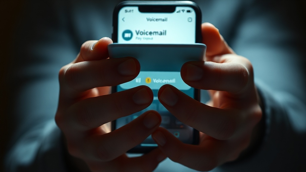 Hands hovering over a smartphone screen showing a voicemail interface
