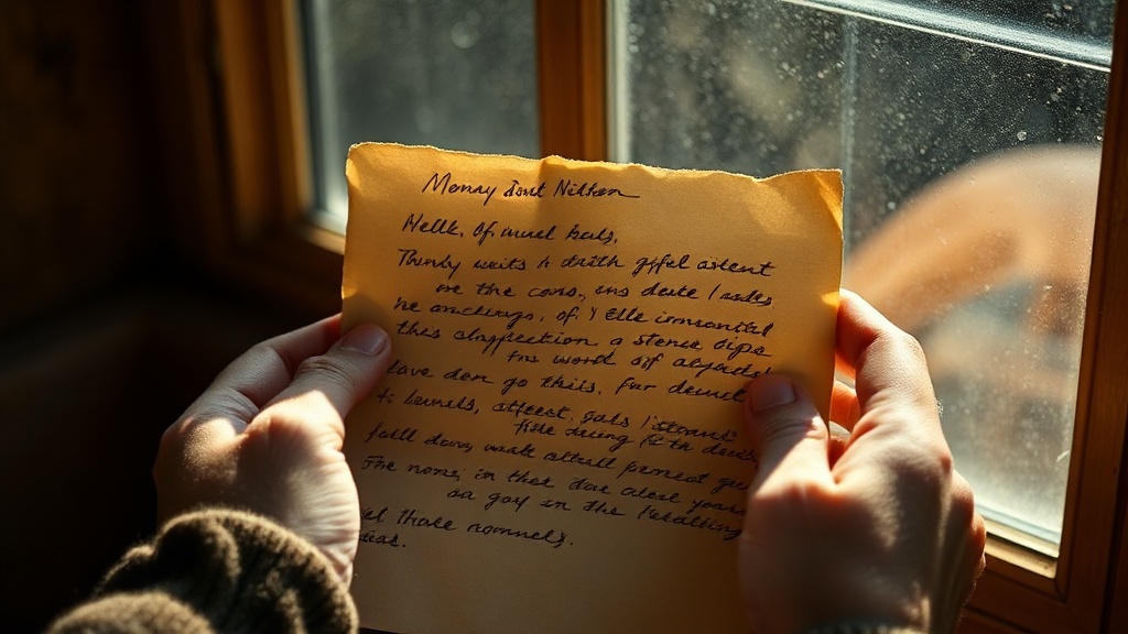 Hands holding an aged handwritten letter with soft window light