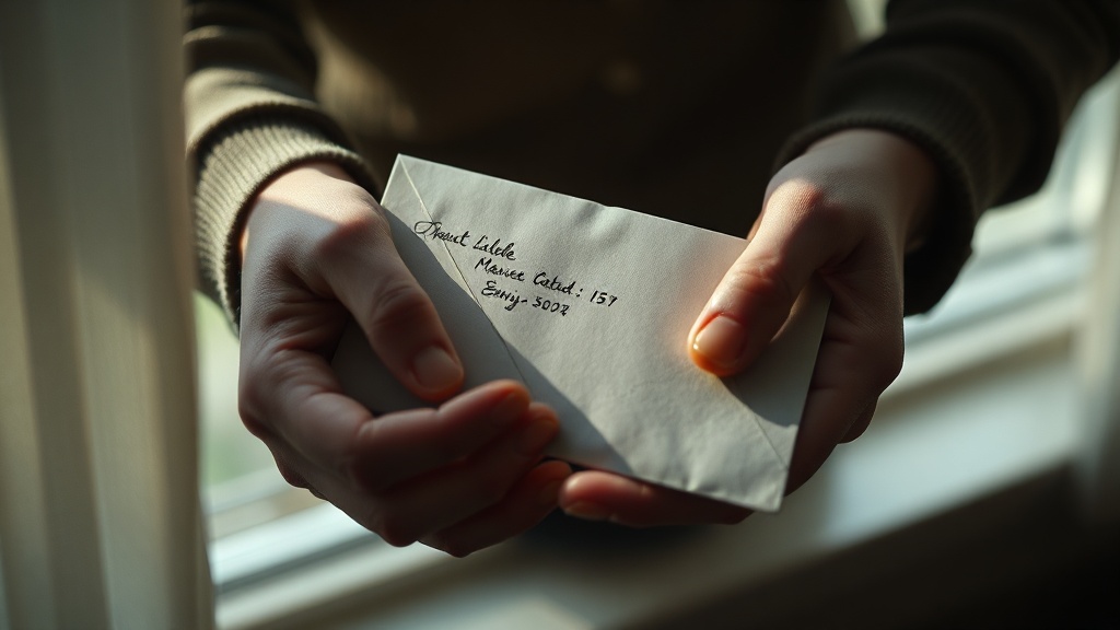 Hands holding a sealed letter with soft window light, suggesting a time capsule