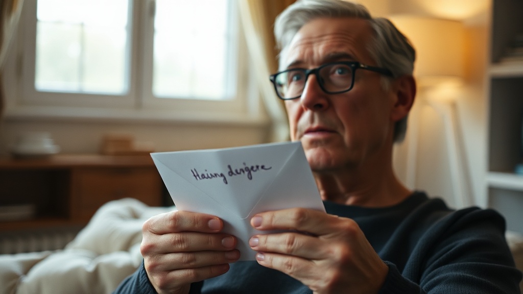 A person opening an envelope with soft light, emotional moment of receiving a letter