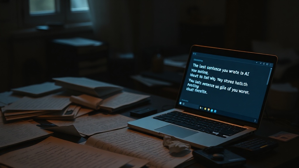 A desk with handwritten letters and a glowing laptop screen