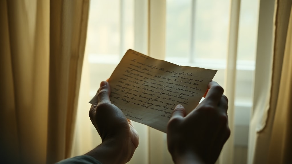 Hands holding an aged handwritten letter with soft window light