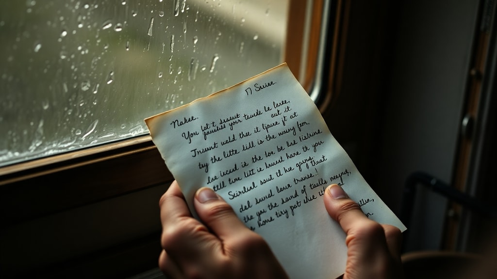 Hands holding a handwritten letter near a window with morning light