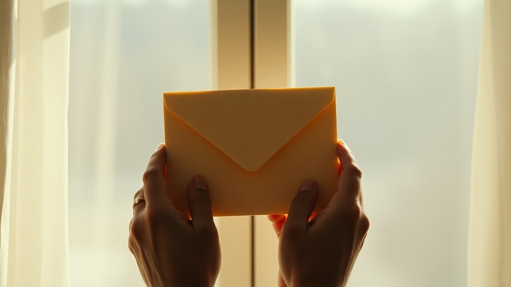 Hands holding a sealed envelope with soft light streaming through a window