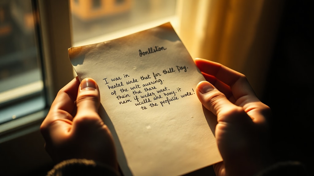 Hands holding a handwritten letter with soft window light