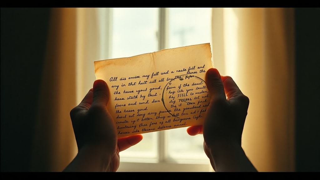Hands holding an aged handwritten letter with soft window light